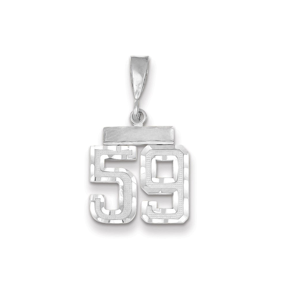 Million Charms 14K White Gold Themed Small Diamond-Cut Number 59 Charm