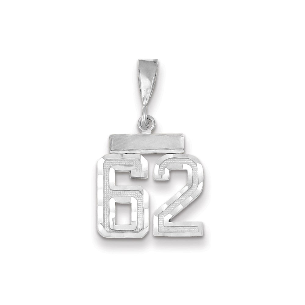 Million Charms 14K White Gold Themed Small Diamond-Cut Number 62 Charm