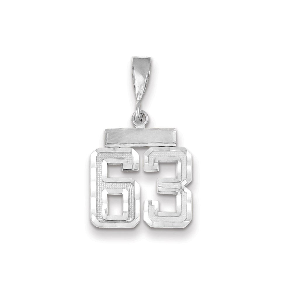 Million Charms 14K White Gold Themed Small Diamond-Cut Number 63 Charm