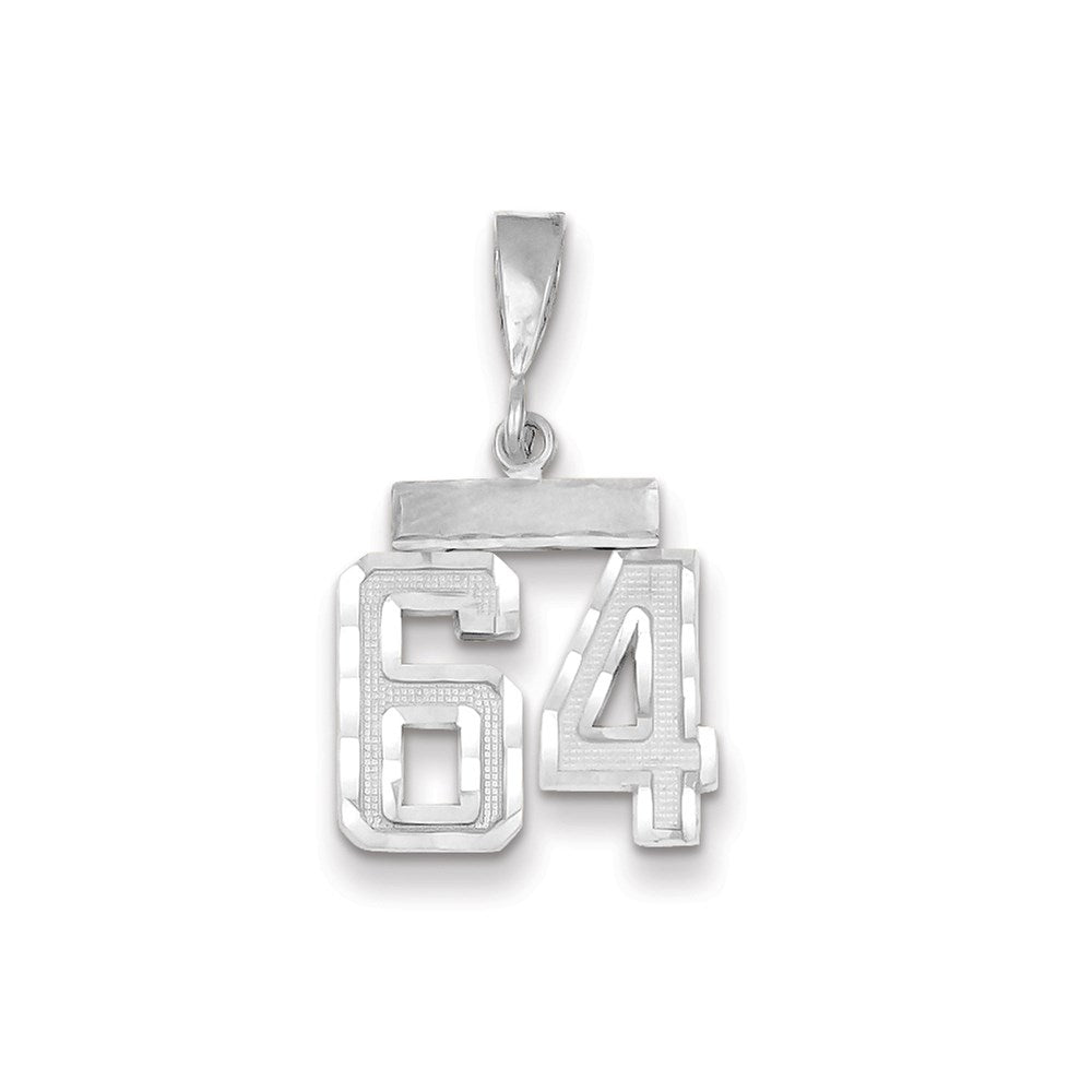 Million Charms 14K White Gold Themed Small Diamond-Cut Number 64 Charm