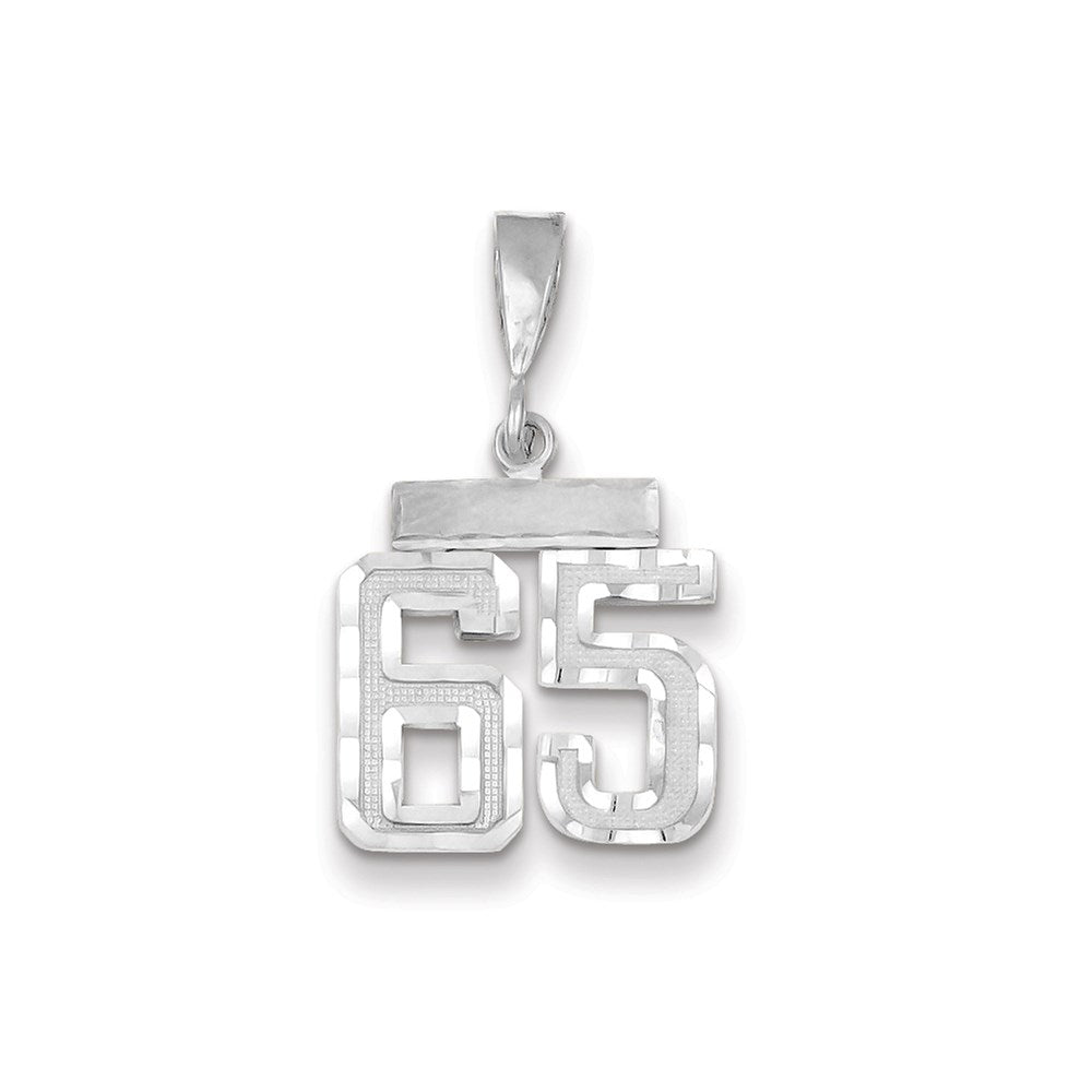 Million Charms 14K White Gold Themed Small Diamond-Cut Number 65 Charm