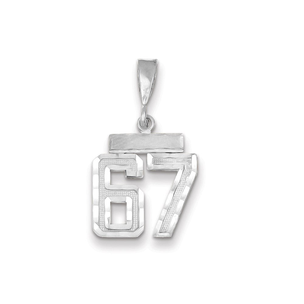 Million Charms 14K White Gold Themed Small Diamond-Cut Number 67 Charm