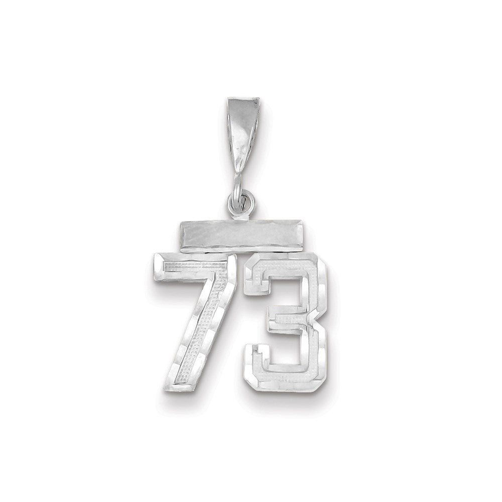 Million Charms 14K White Gold Themed Small Diamond-Cut Number 73 Charm