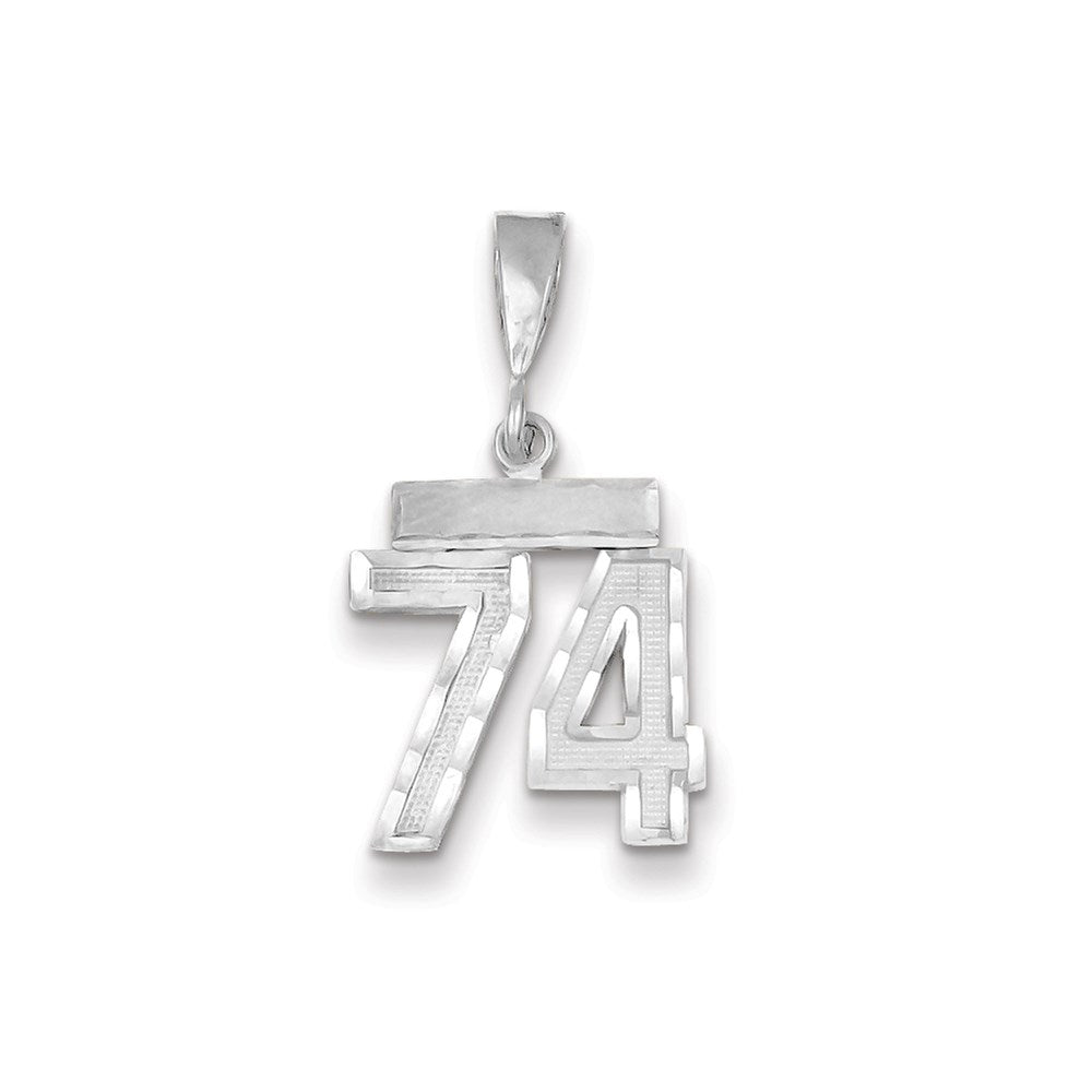 Million Charms 14K White Gold Themed Small Diamond-Cut Number 74 Charm