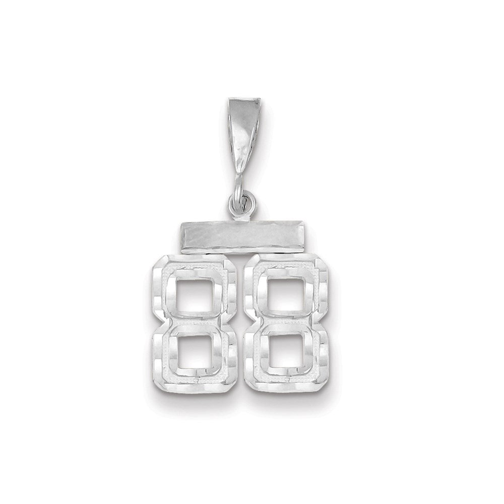 Million Charms 14K White Gold Themed Small Diamond-Cut Number 88 Charm