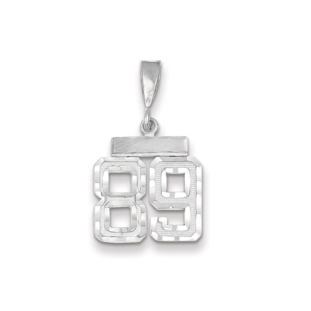 Million Charms 14K White Gold Themed Small Diamond-Cut Number 89 Charm