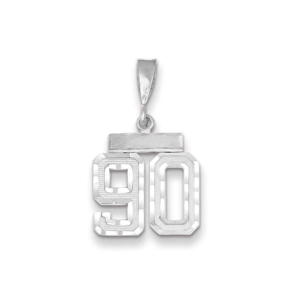 Million Charms 14K White Gold Themed Small Diamond-Cut Number 90 Charm