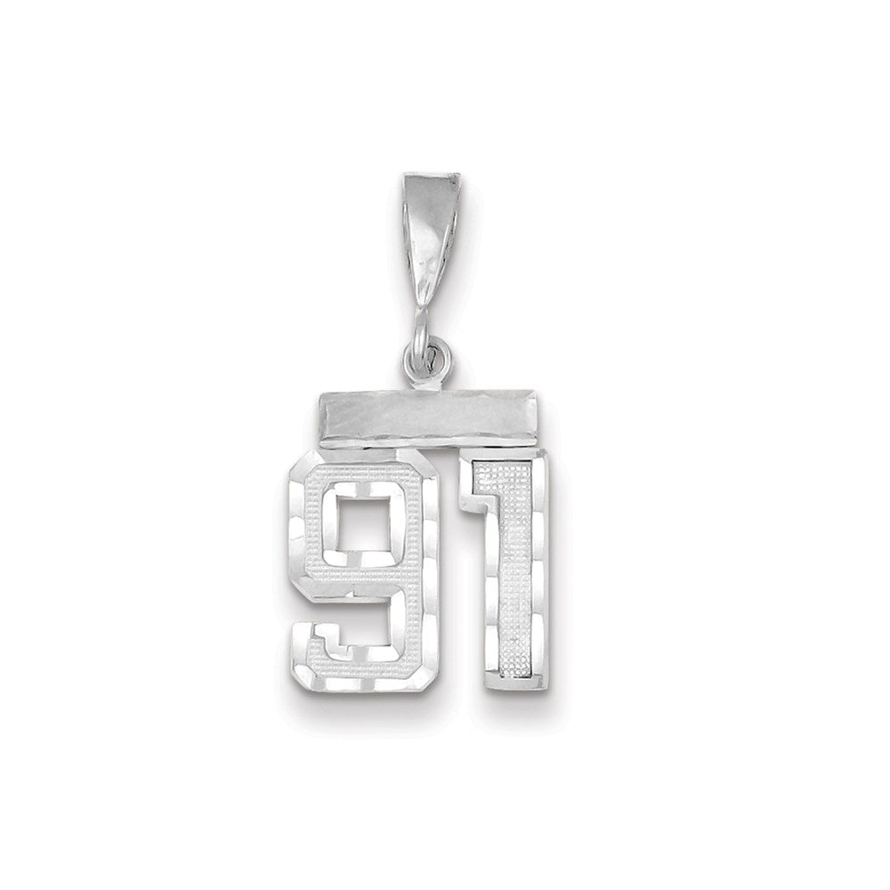 Million Charms 14K White Gold Themed Small Diamond-Cut Number 91 Charm