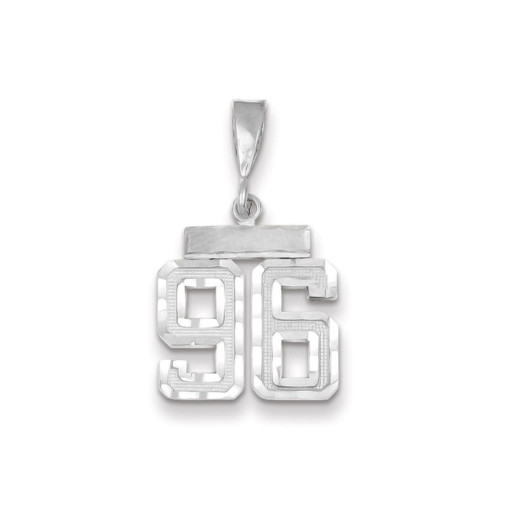 Million Charms 14K White Gold Themed Small Diamond-Cut Number 96 Charm