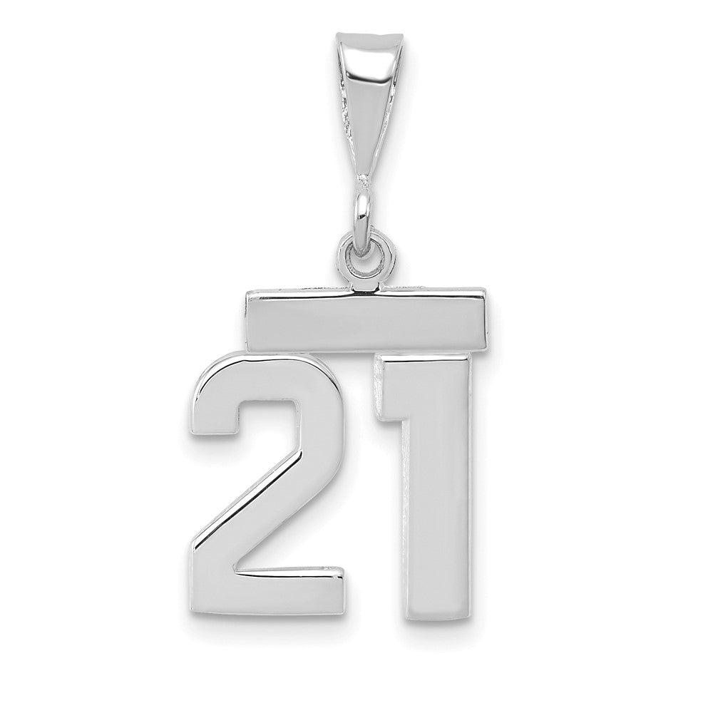 Million Charms 14K White Gold Small Polished Number 21 Necklace Charm Pendant, Graduation, Birthday, Anniversary