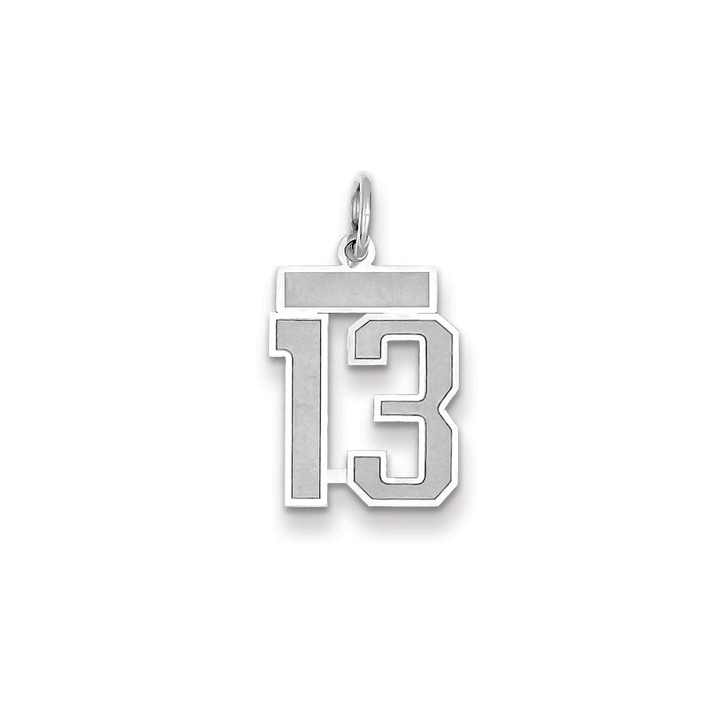 Million Charms 14K White Gold Themed Small Satin Number 13 Charm