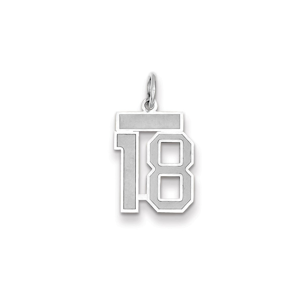 Million Charms 14K White Gold Themed Small Satin Number 18 Charm