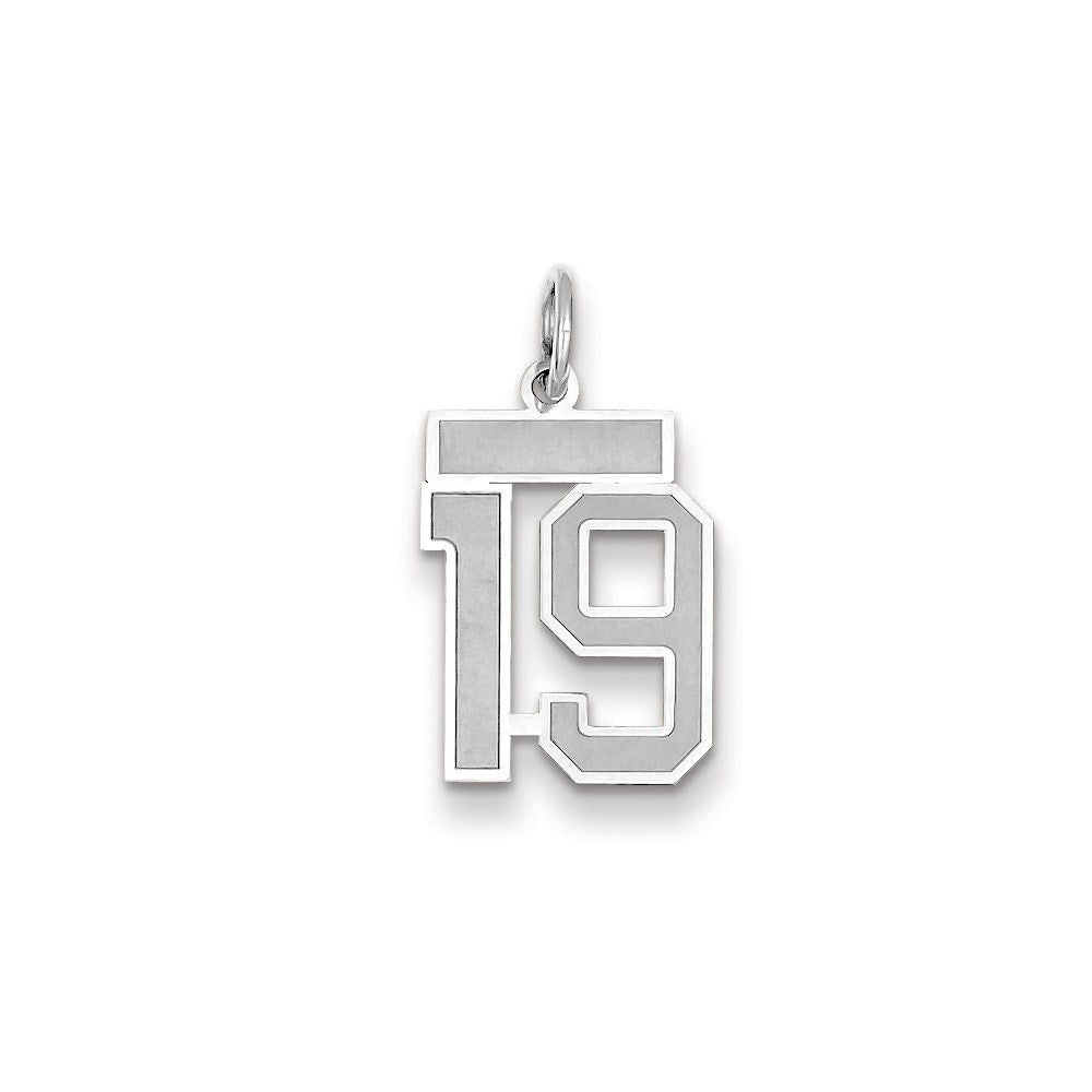 Million Charms 14K White Gold Themed Small Satin Number 19 Charm