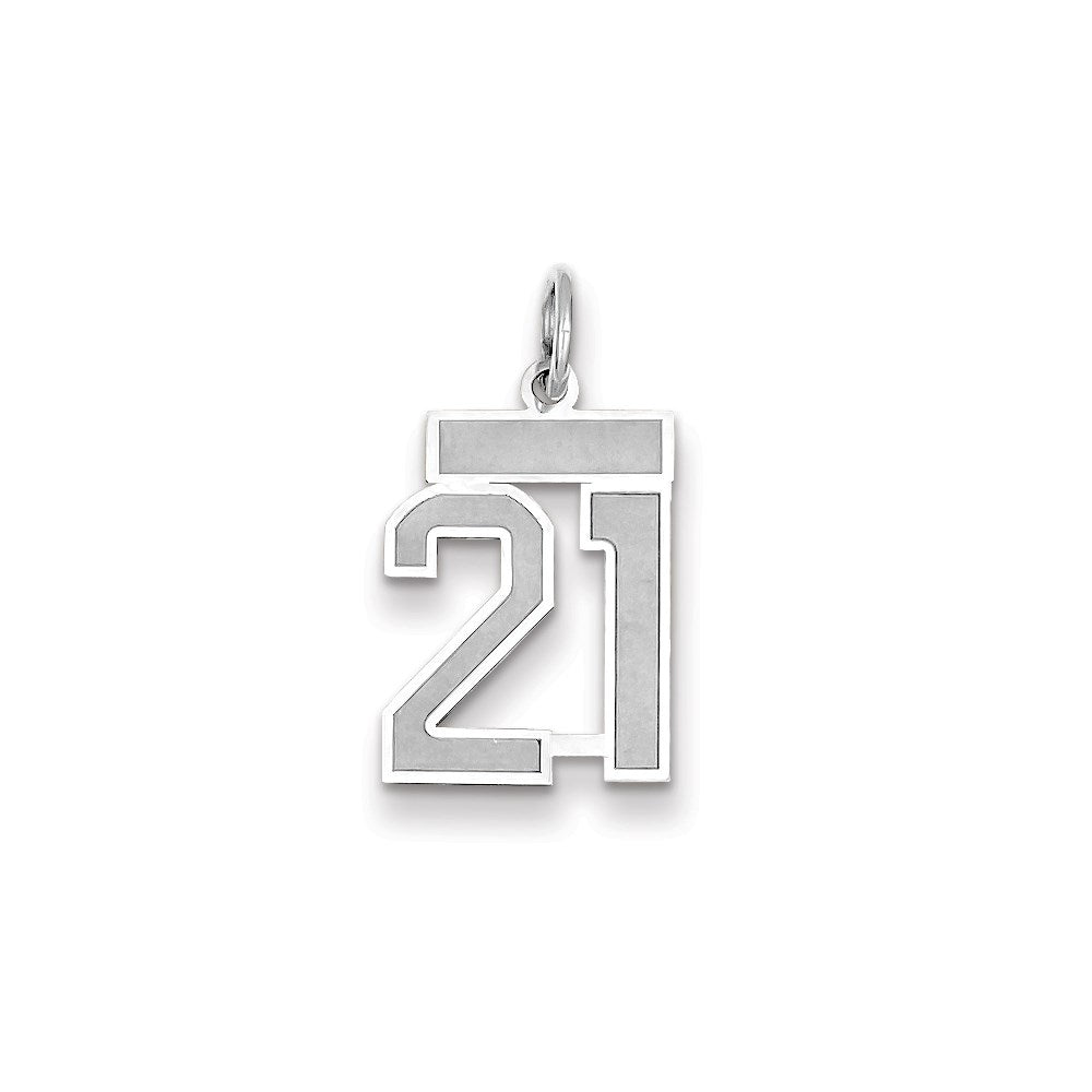 Million Charms 14K White Gold Small Satin Number 21 Necklace Charm Pendant, Graduation, Birthday, Anniversary