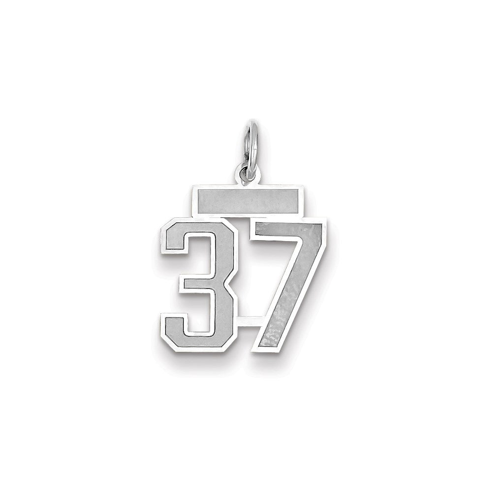 Million Charms 14K White Gold Themed Small Satin Number 37 Charm