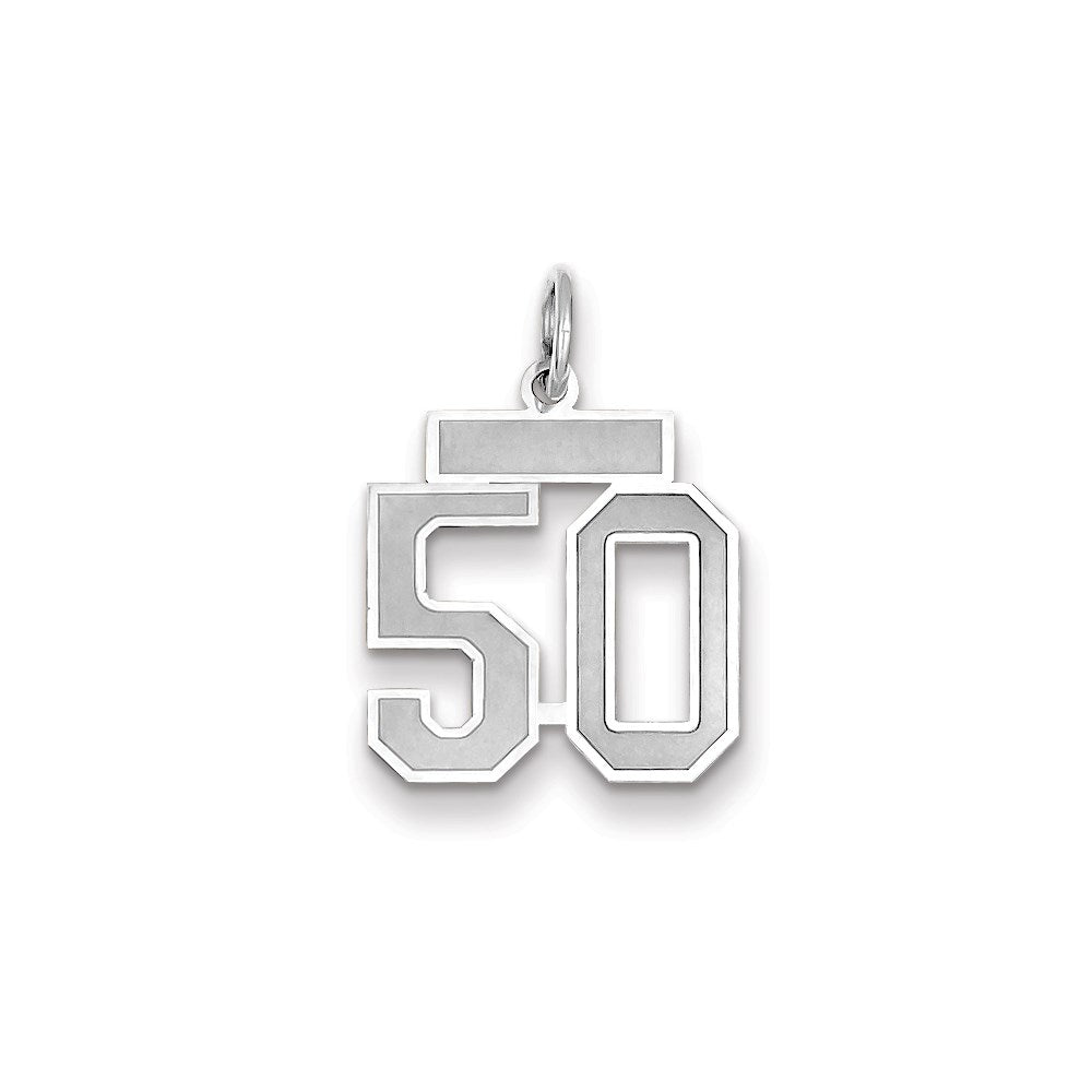 Million Charms 14K White Gold Themed Small Satin Number 50 Charm