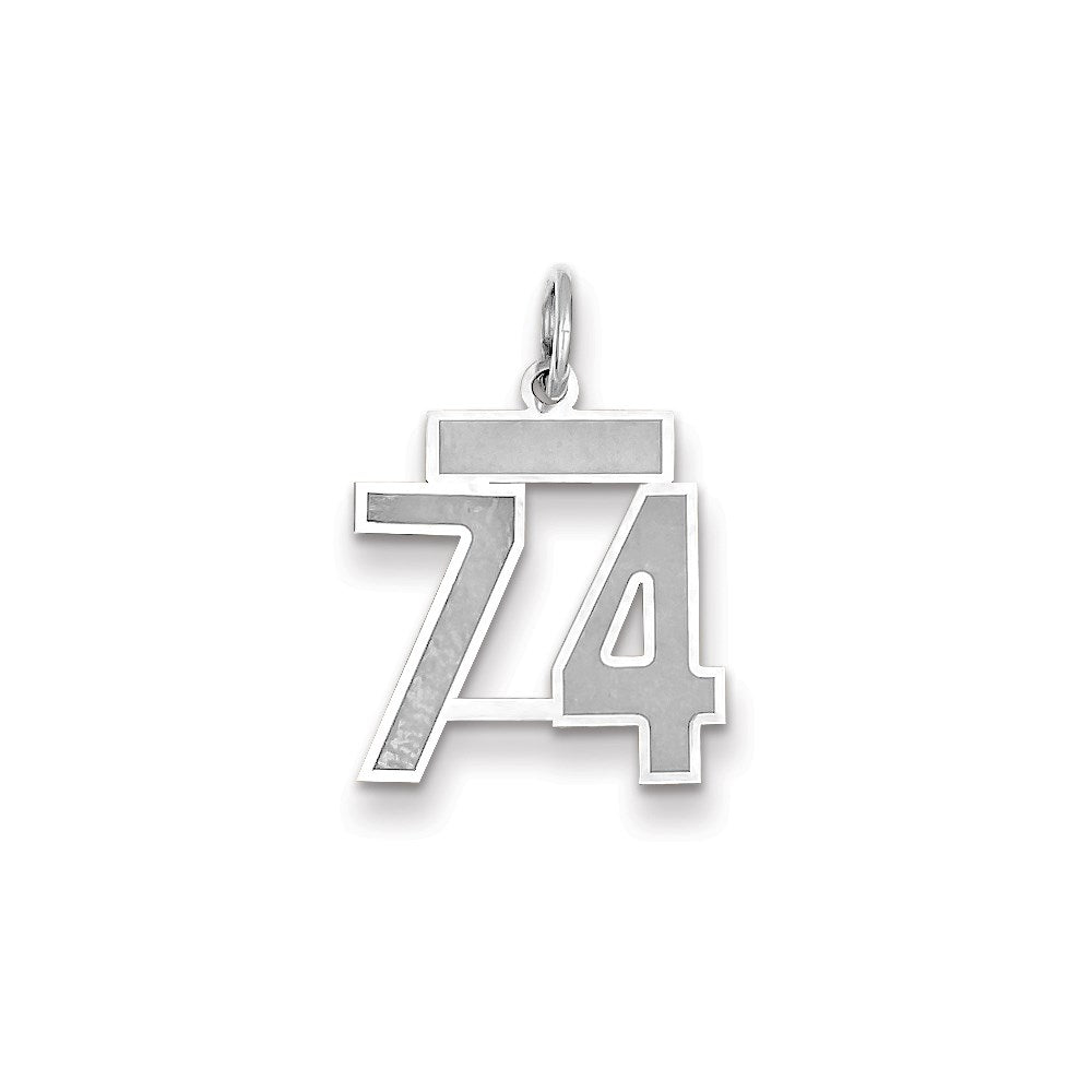 Million Charms 14K White Gold Themed Small Satin Number 74 Charm