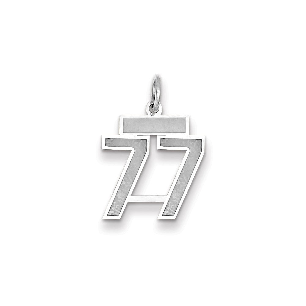Million Charms 14K White Gold Themed Small Satin Number 77 Charm