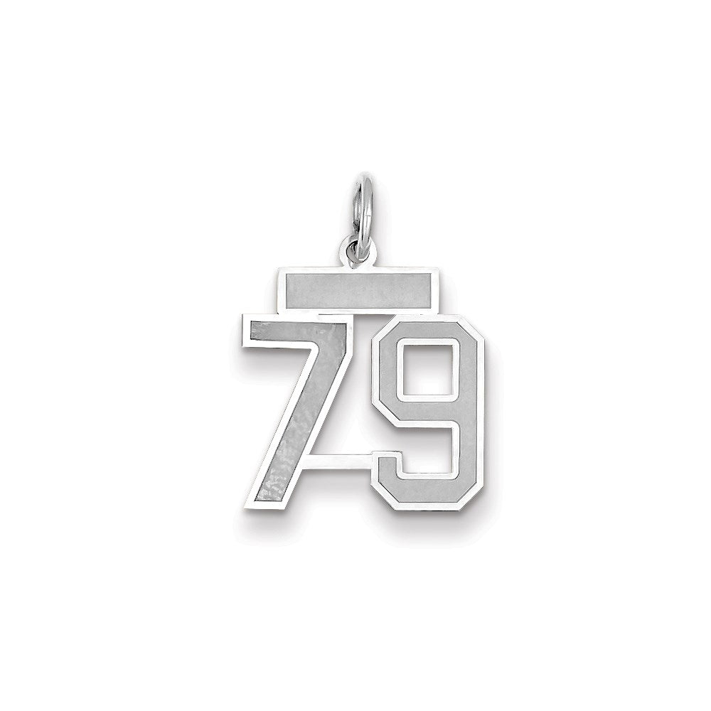 Million Charms 14K White Gold Themed Small Satin Number 79 Charm