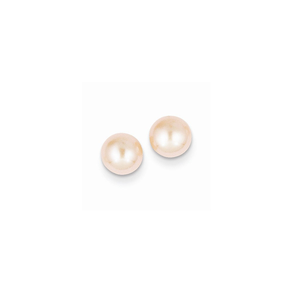 Million Charms 14k Yellow Gold 6-7mm Pink Button Freshwater Cultured Pearl Stud Post Earrings, 6 to 7mm x 6 to 7mm