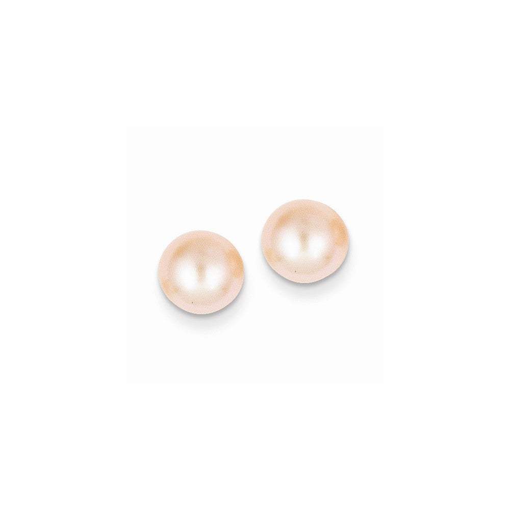 Million Charms 14k Yellow Gold 7-8mm Pink Button Freshwater Cultured Pearl Stud Post Earrings, 7 to 8mm x 7 to 8mm