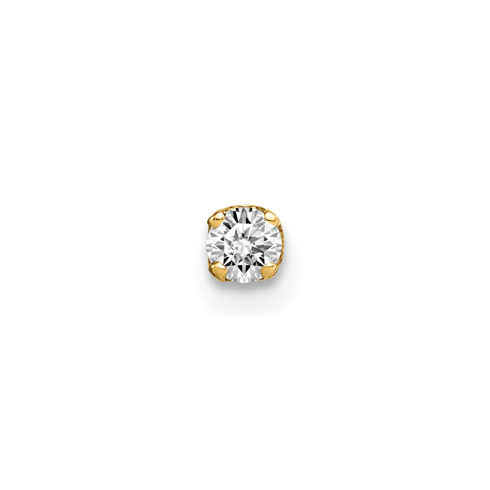 Million Charms 14k Yellow Gold Single Stud Diamond Earring, 4mm x 3mm