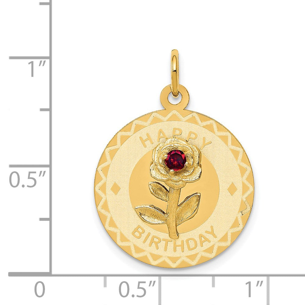 Million Charms 14K Yellow Gold Themed Happy Birthday Disc Charm With (Cubic Zirconia) CZ Flower