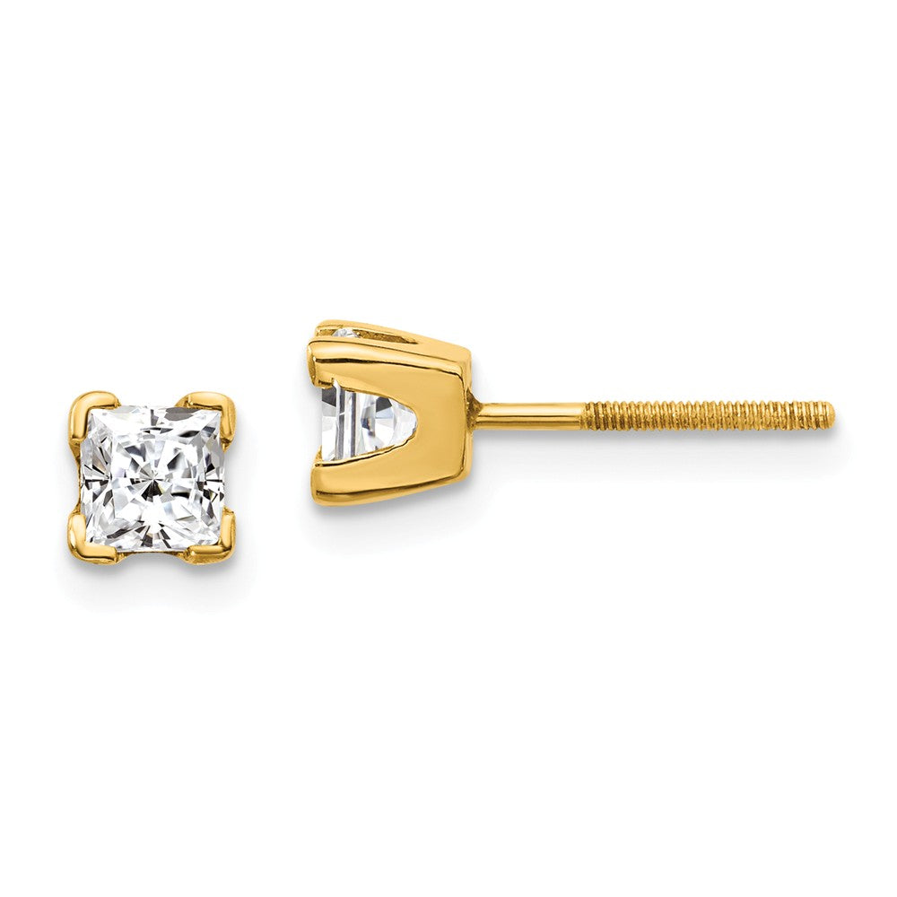 Million Charms 14k Yellow Gold AAA Quality Complete Princess-cut Diamond Earring, 3.75mm x 3.75mm