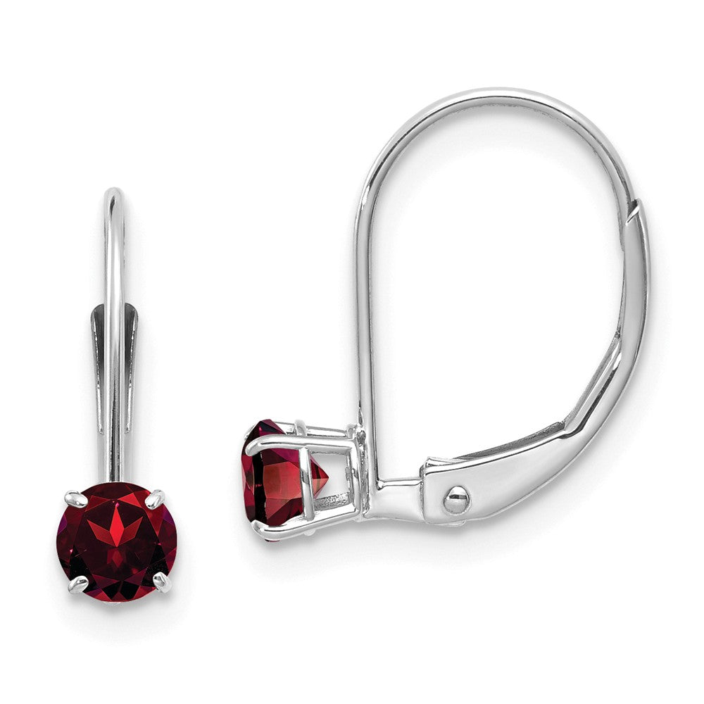Million Charms 14k White Gold 4mm Garnet/January Earrings, 13mm x 4mm