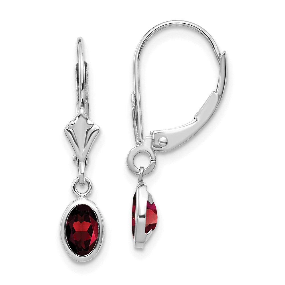 Million Charms 14k White Gold 6x4 Oval Garnet/January Earrings, 23mm x 4mm