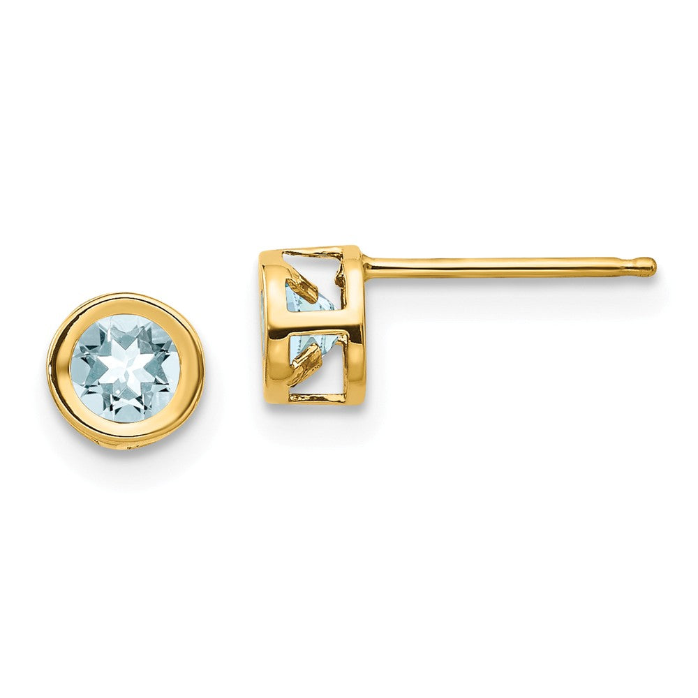 Million Charms 14k Yellow Gold 4mm Bezel March/Aquamarine Post Earrings, 4mm x 4mm
