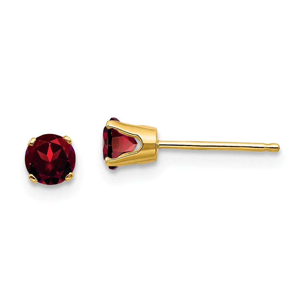 Million Charms 14k Yellow Gold 4mm Round January/Garnet Post Earrings, 4mm x 4mm