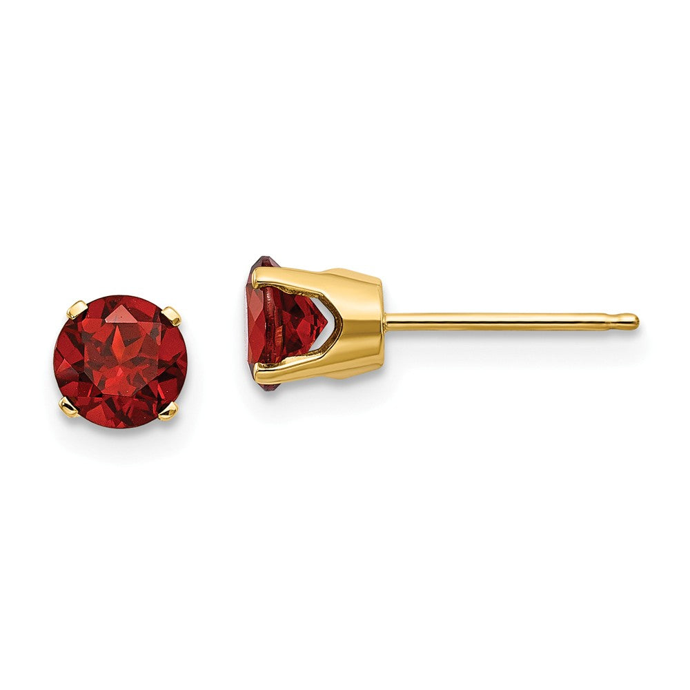 Million Charms 14k Yellow Gold 5mm Garnet Earrings - January, 5mm x 5mm