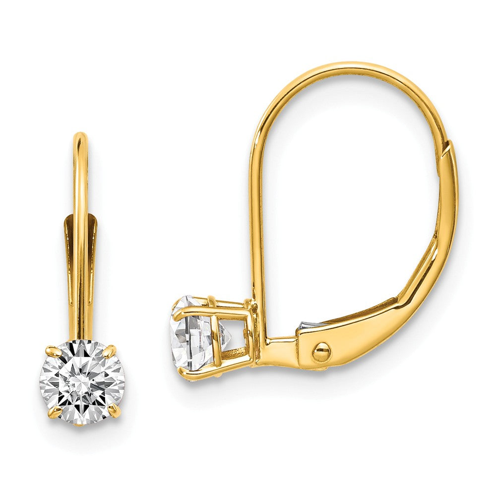Million Charms 14k Yellow Gold White Topaz Earrings - April, 13mm x 4mm