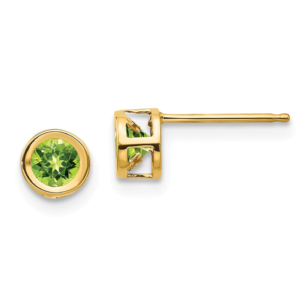 Million Charms 14k Yellow Gold 4mm Bezel August/Peridot Post Earrings, 4mm x 4mm