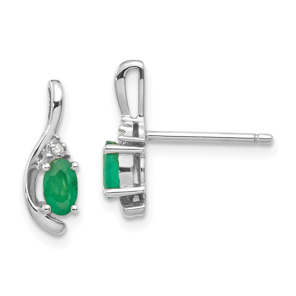 14k White Gold Emerald Diamond Earring, 14mm x 5mm