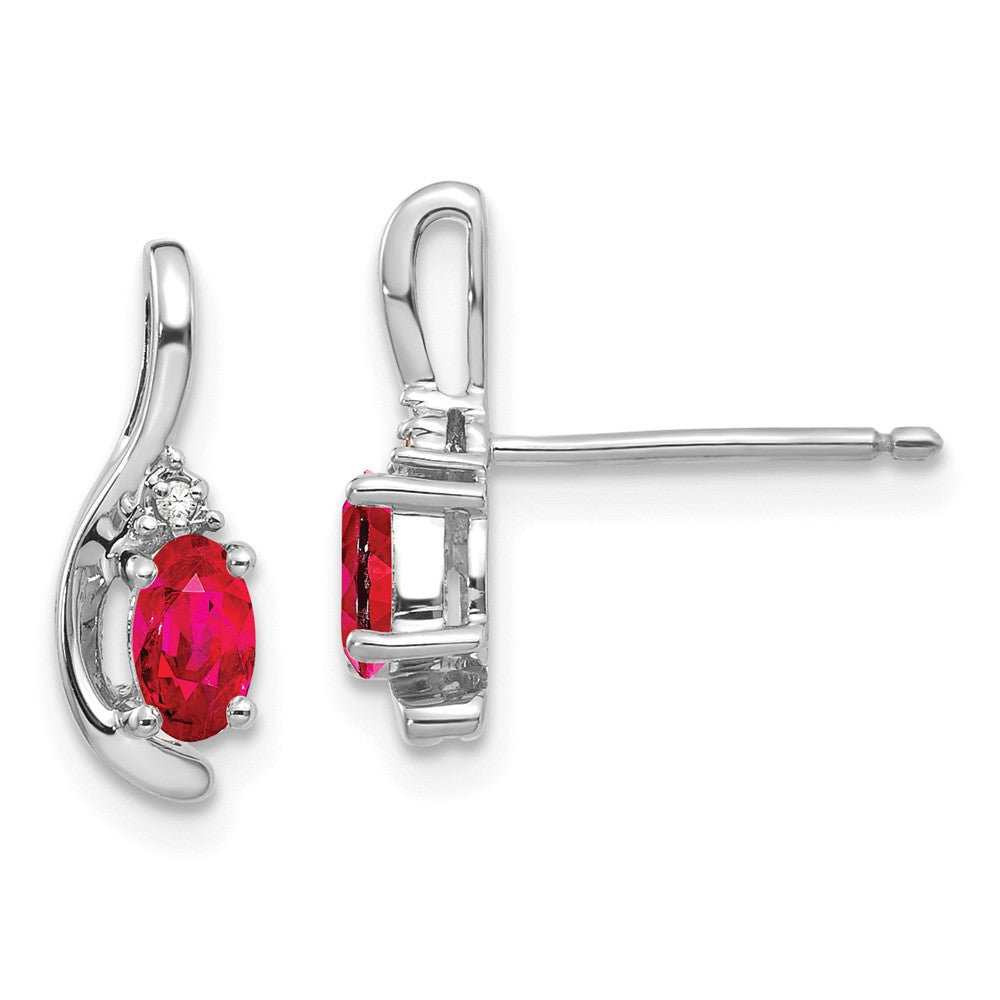 Million Charms 14k White Gold Ruby Diamond Earring, 14mm x 5mm