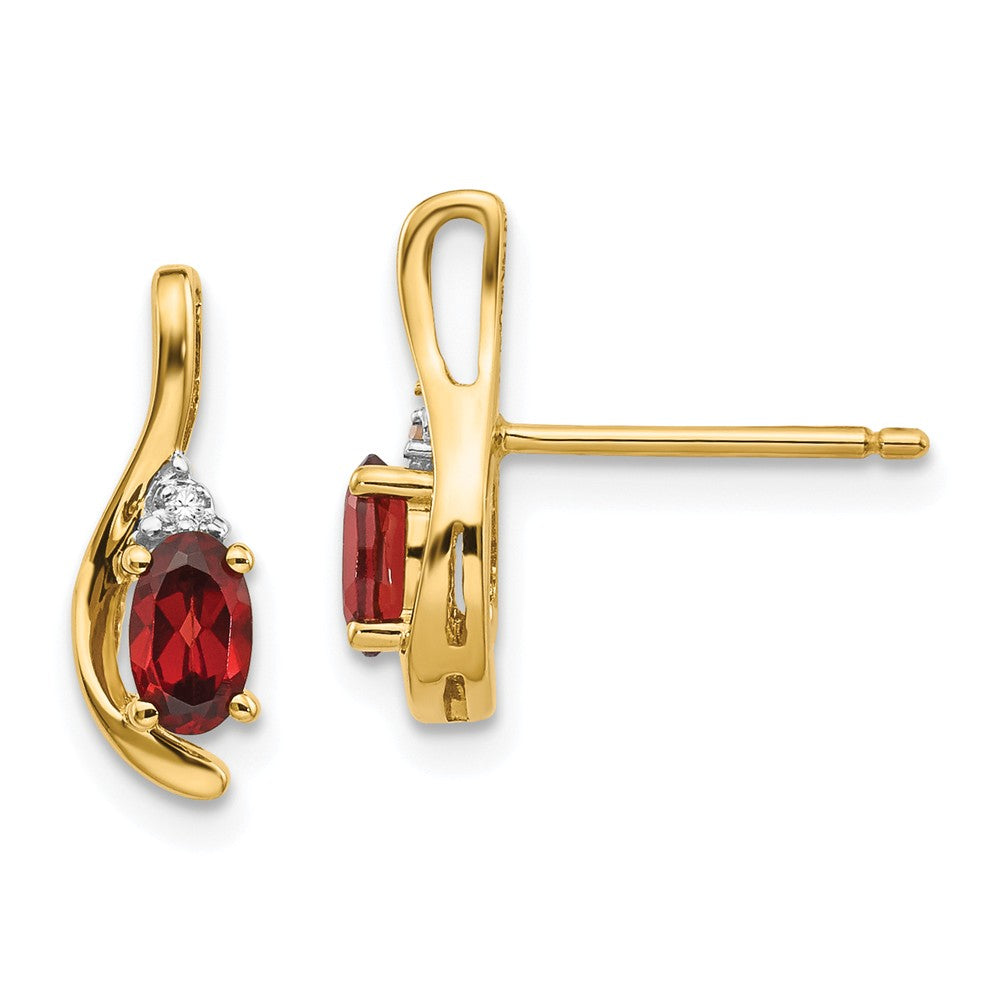 Million Charms 14k Yellow Gold Diamond & Garnet Earrings, 14mm x 5mm