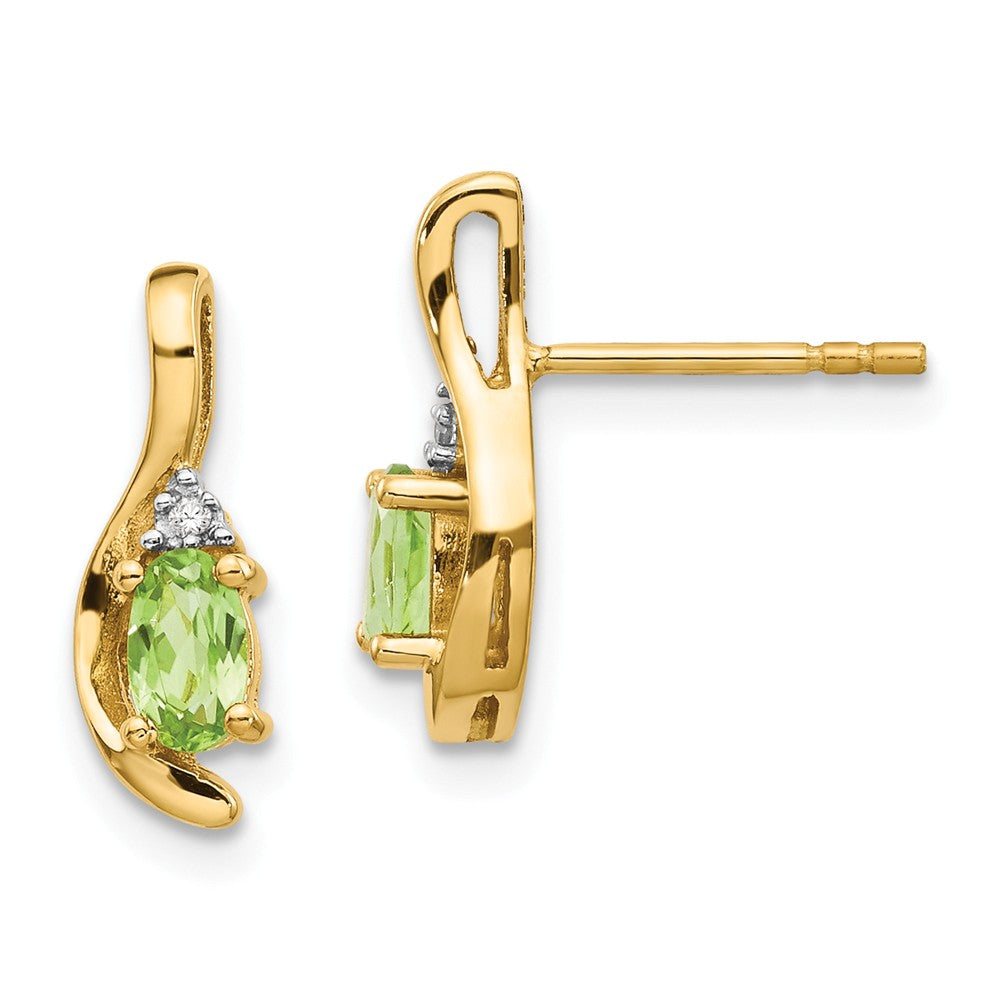 14k Yellow Gold Diamond & Peridot Earrings, 14mm x 5mm