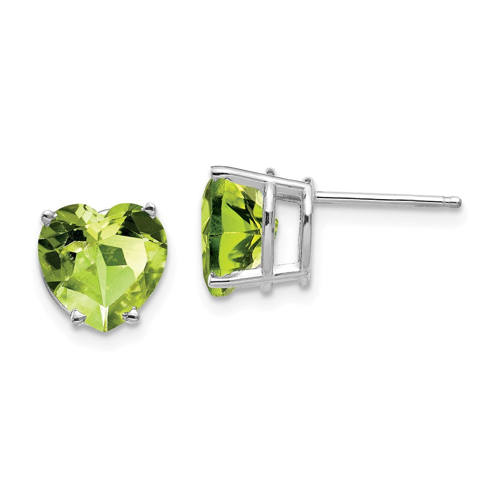 Million Charms 14k White Gold 8mm Heart Peridot earring, 8mm x 8mm