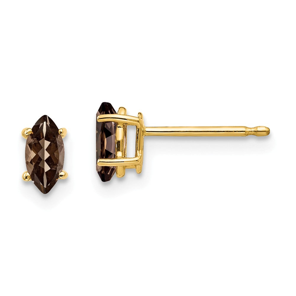 Million Charms 14k Yellow Gold 6x3 Marquise Smoky Quartz Earring, 6mm x 3mm