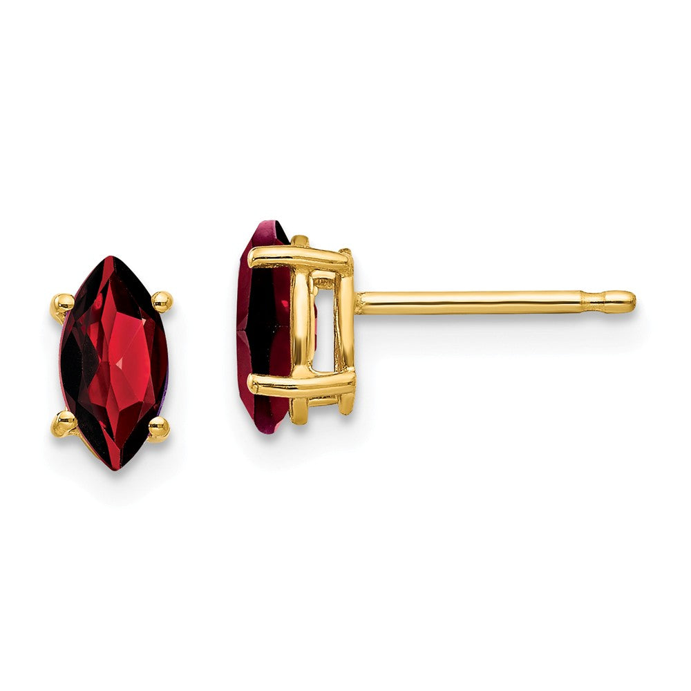 Million Charms 14k Yellow Gold 7x3.5mm Marquise Garnet earring, 7mm x 4mm