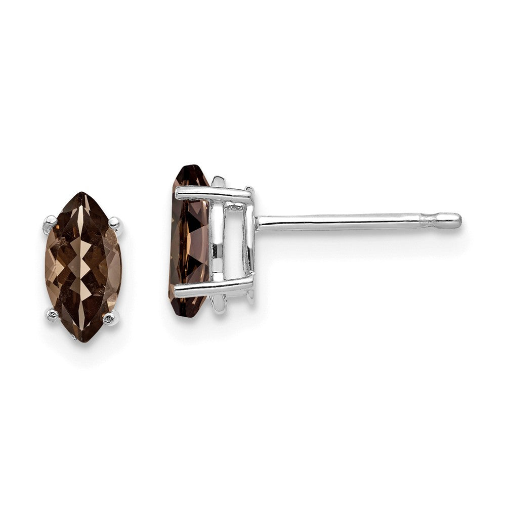 Million Charms 14k White Gold 7x3.5mm Marquise Smoky Quartz Earring, 8mm x 4mm