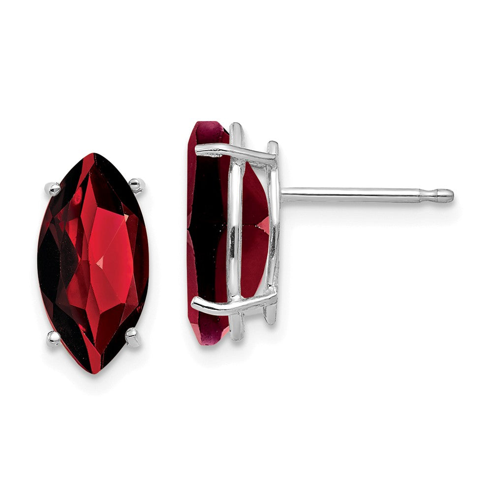 Million Charms 14k White Gold 10x5mm Marquise Garnet earring, 11mm x 5mm