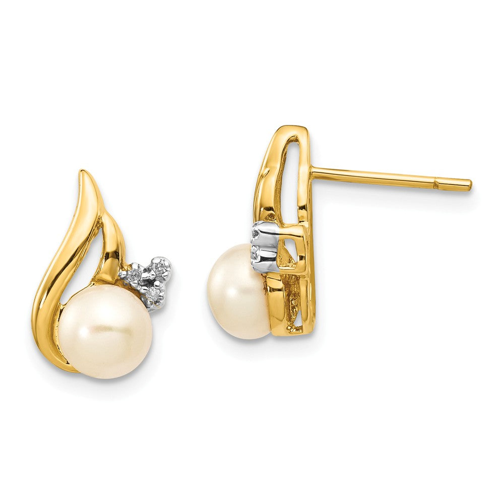 14k & Rhodium 5-6mm Button Freshwater Cultured Pearl .02ct Diamond Post Earrings, 10mm x 10mm