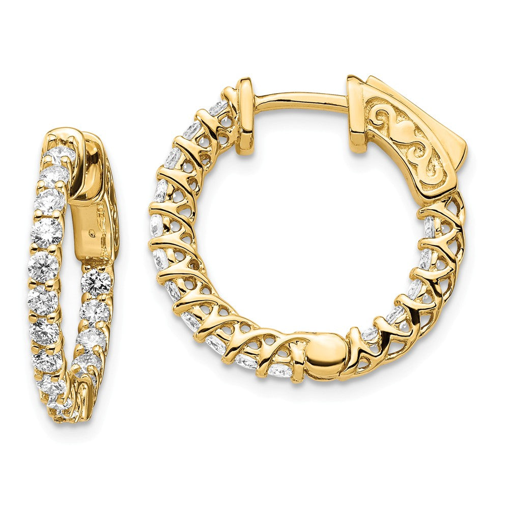 Million Charms 14k Yellow Gold Diamond Round Hoop with Safety Clasp Earrings, 14mm x 14mm