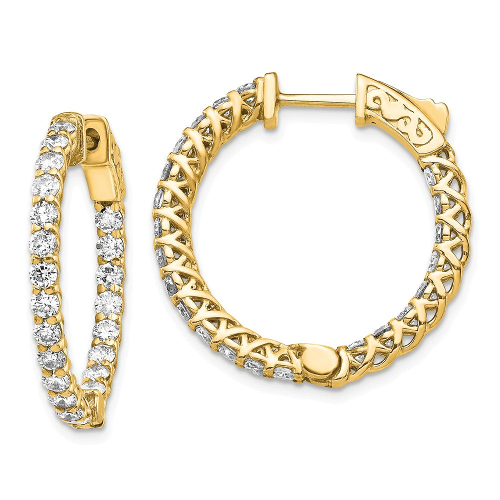 Million Charms 14k Yellow Gold Diamond Round Hoop with Safety Clasp Earrings, 19mm x 19mm
