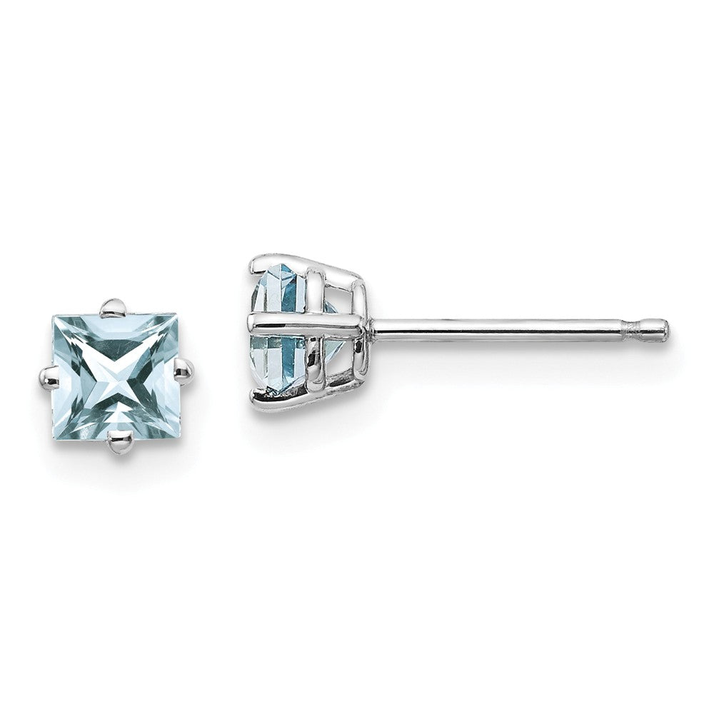 Million Charms 14k White Gold Aquamarine Earrings, 4mm