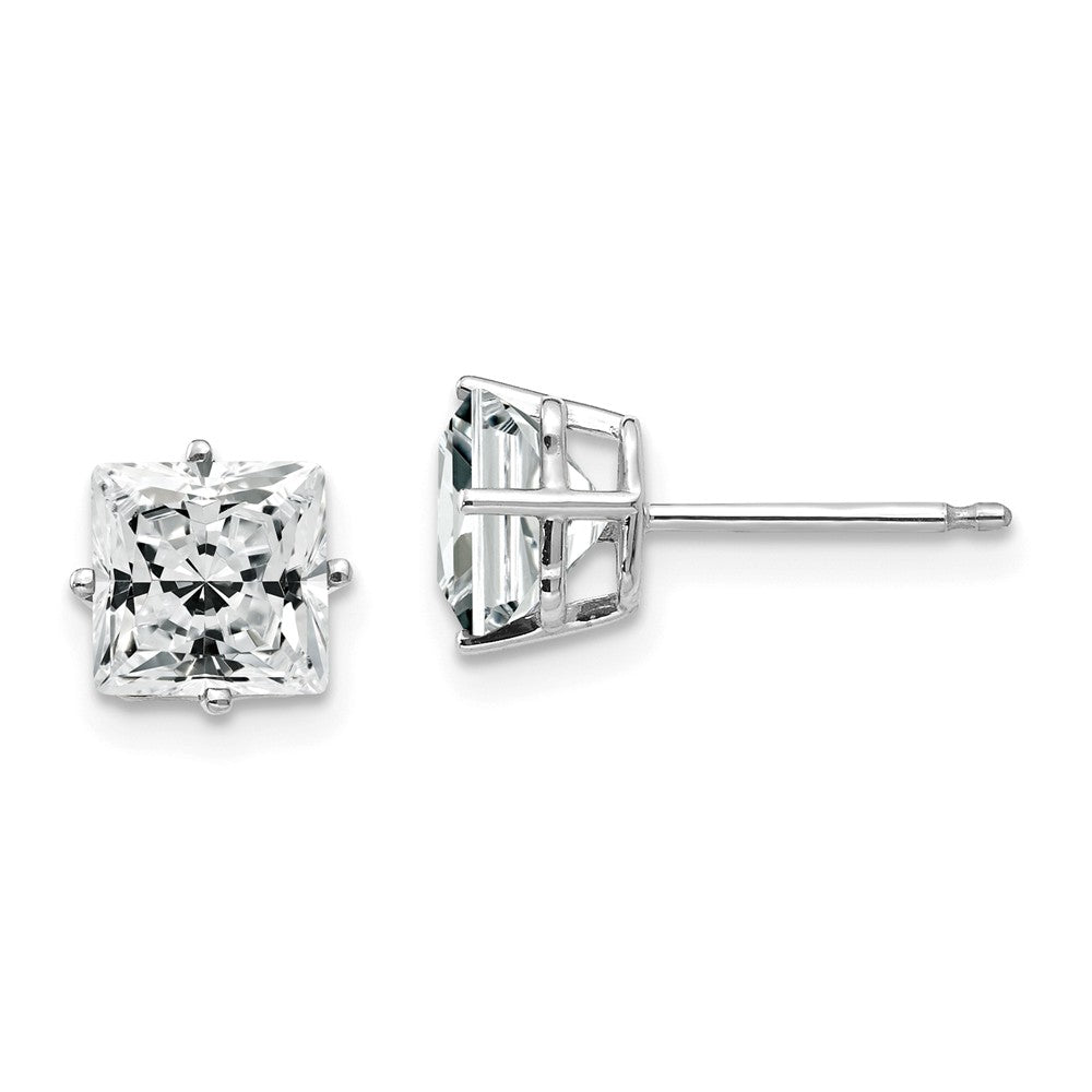 Million Charms 14k White Gold 6mm Princess Cut Cubic Zirconia Earrings, 6mm x 6mm