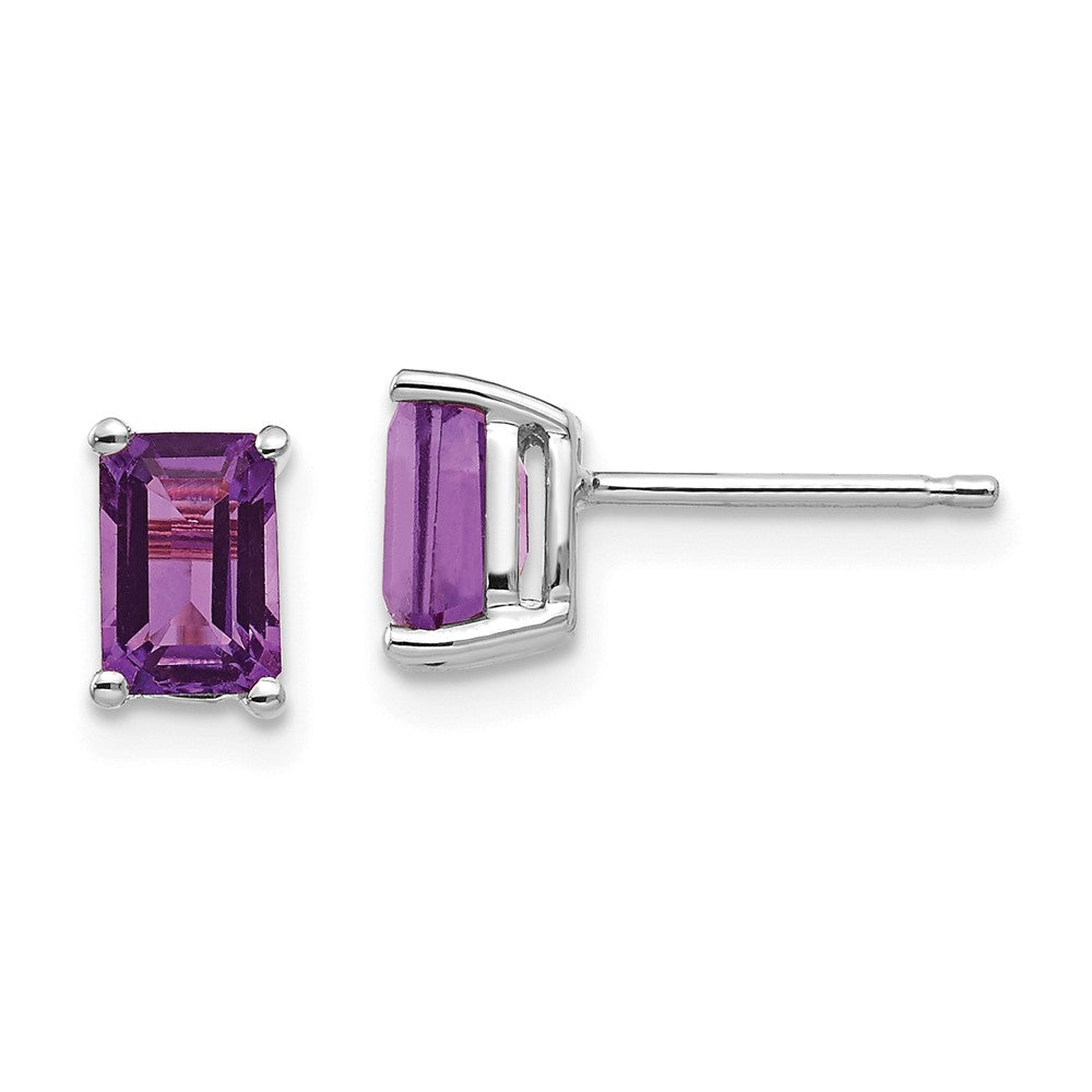 14k White Gold 6x4mm Emerald Cut Amethyst Earrings, 7mm x 4mm